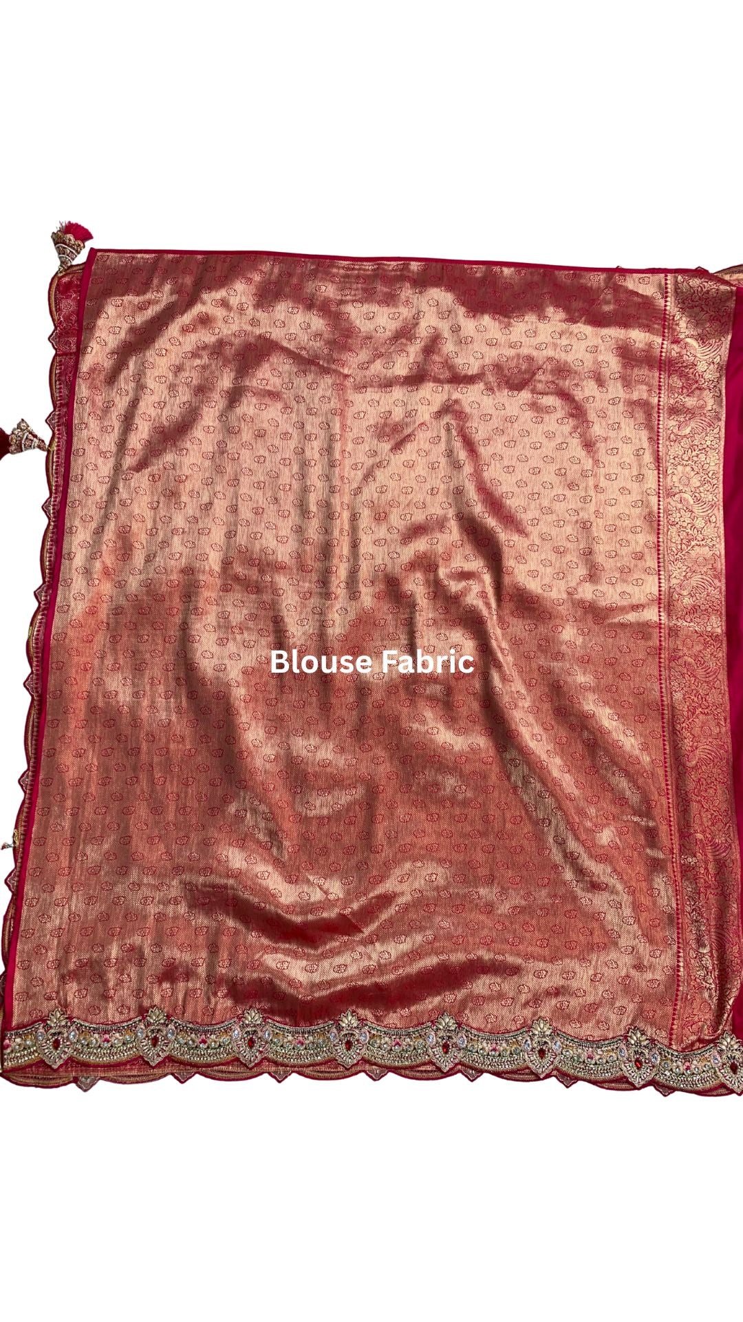 Rani Banarasi Silk Unstitched Saree with Dupatta Embellished with Thread & Stone Work